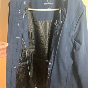 SCOTTeVEST Men's Navy Travel Utility L 25 Pockets TEC Tech Gear Headphones USB